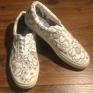 VANS Era U-Color Floral Print Flowers Skate Shoes Mens 10 White Black